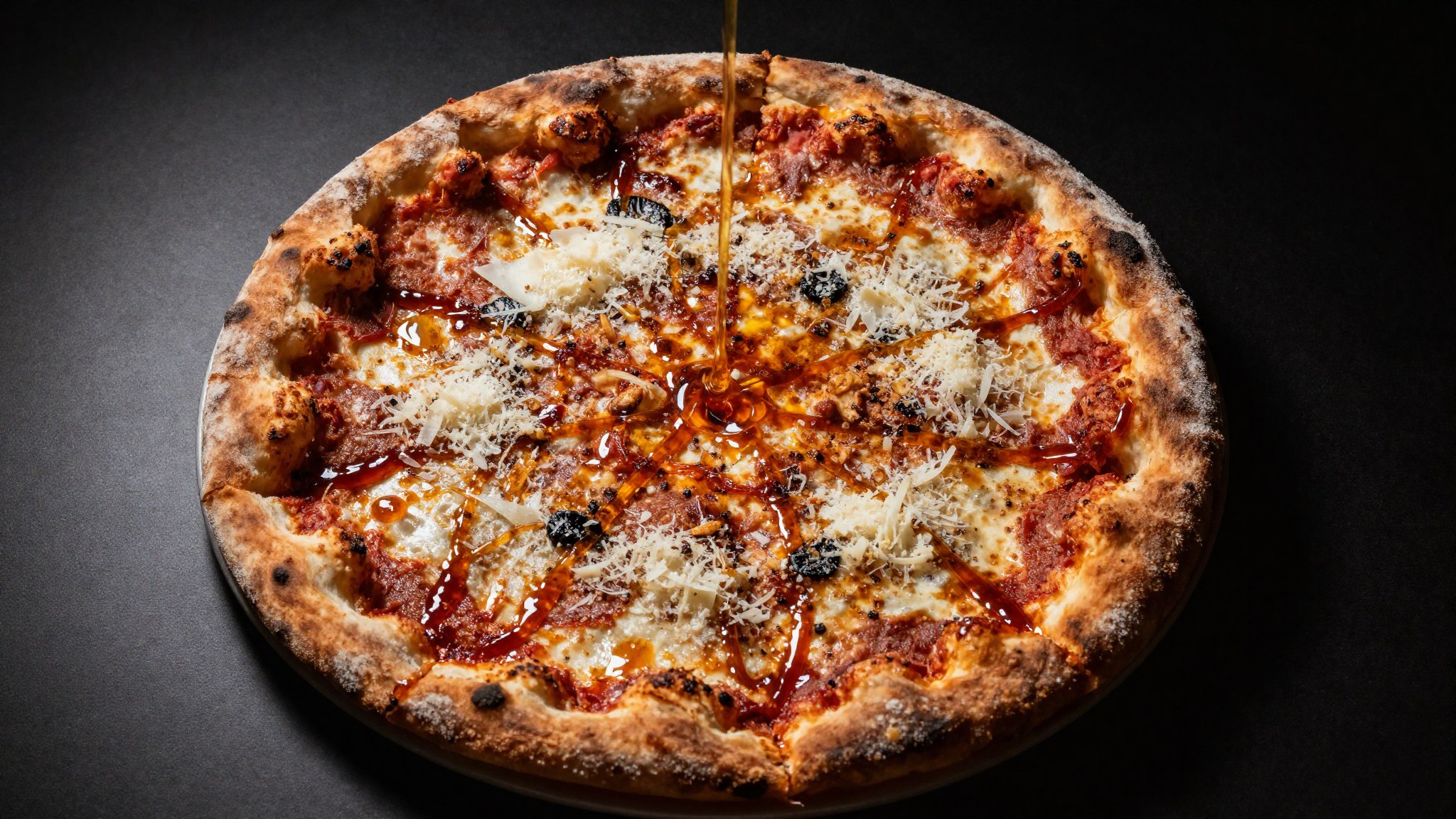 N'duja Piccante pizza mézzel és parmezánnal